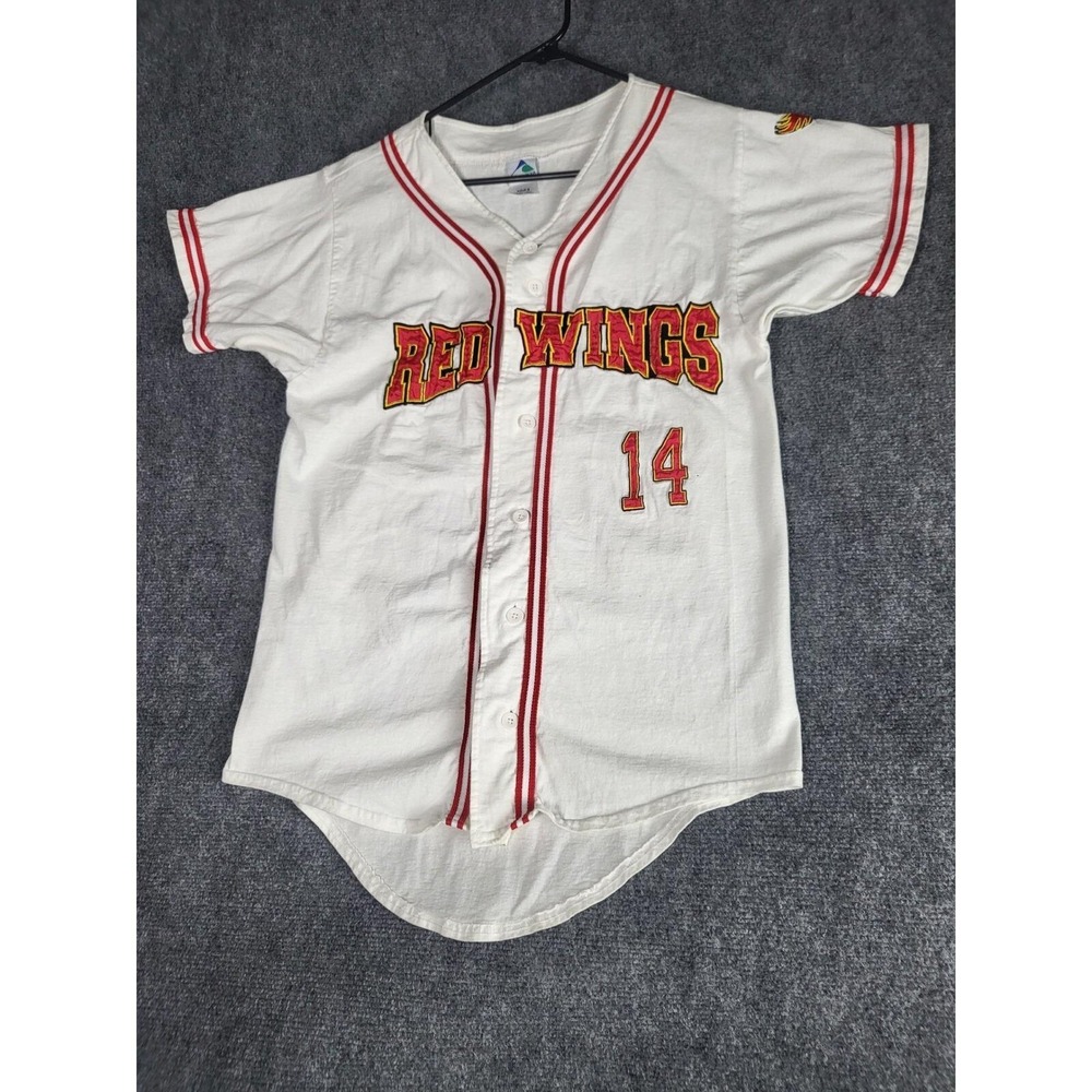Vtg Augusta Sportswear Red Wings‎ Baseball Jersey Button Up 14 Men Adult Small